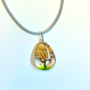 Handmade Lace Dried Flowers Oval Pendant Necklace #11